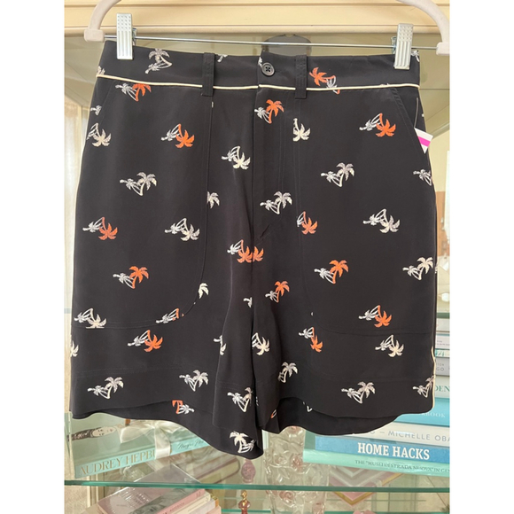 NWT Women's Equipment Black Orange Palm Tree Print Shorts Size 6